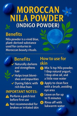 100% Authentic Natural Moroccan Blue Nila Powder 25g.Wholesale Available