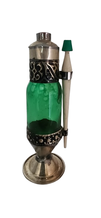 Moroccan Handmade Decorated Wooden Kohl Mascara Surma Bottle and kohl.